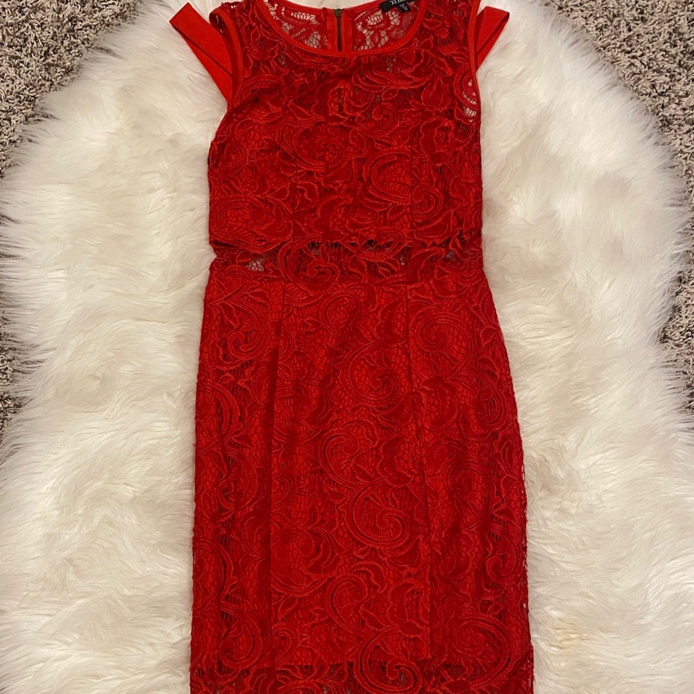 XOXO Crimson Lace Midi Dress
